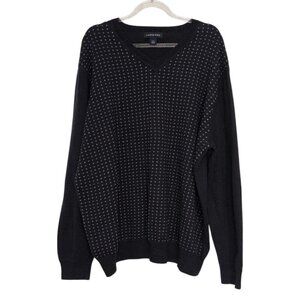 Lands End Cotton Cashmere Sweater Mens Size XL Blue Geometric V Neck Pullover